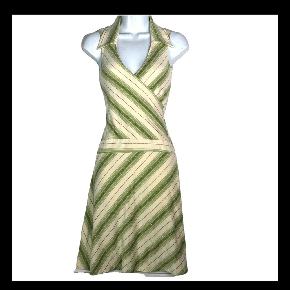 Vintage Y2K Lipstick Sleeveless Collared Striped Knit Dress Sz S Preppy Made USA